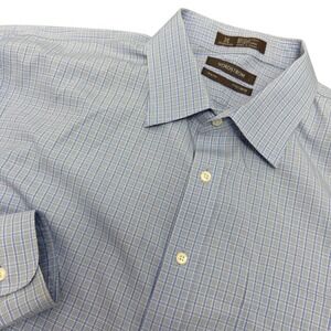 Nordstrom Smartcare Blue‎ Micro Check Trim Fit Dress Shirt 17.5 34/35
